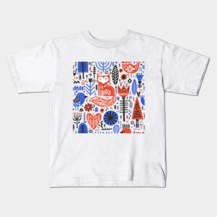 Slavic Folk Pattern with Fox and Bird Kids T-Shirt